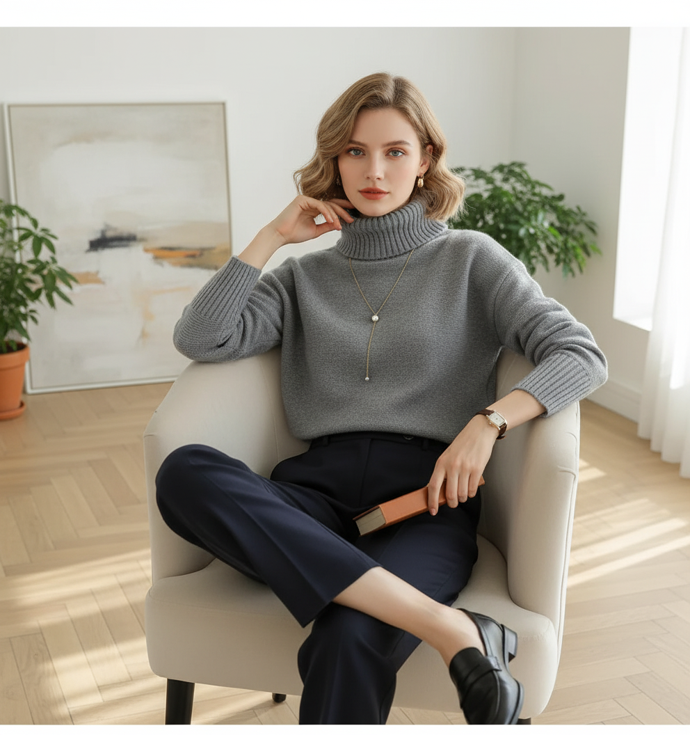 Korean Style High-Waisted Cashmere Sweater for Women