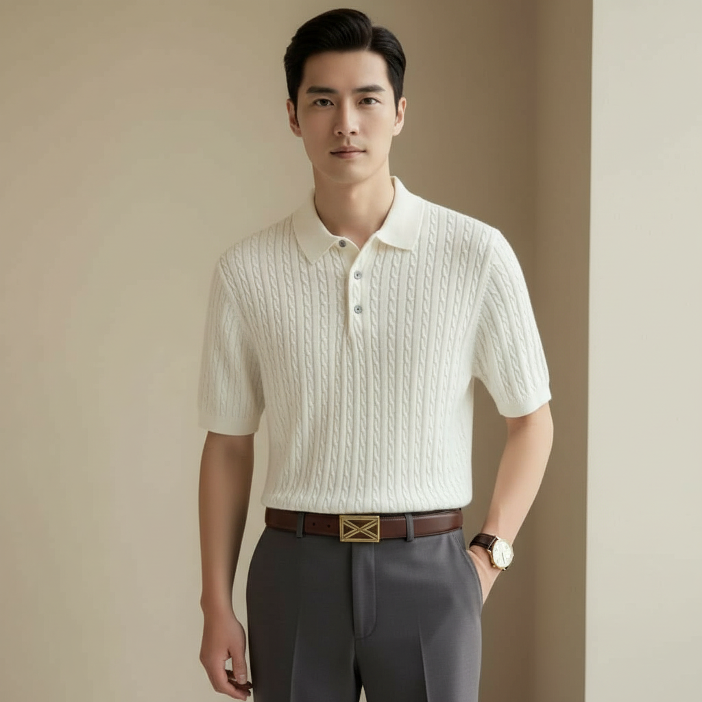 The Belgrave Cable-Knit Polo Tee