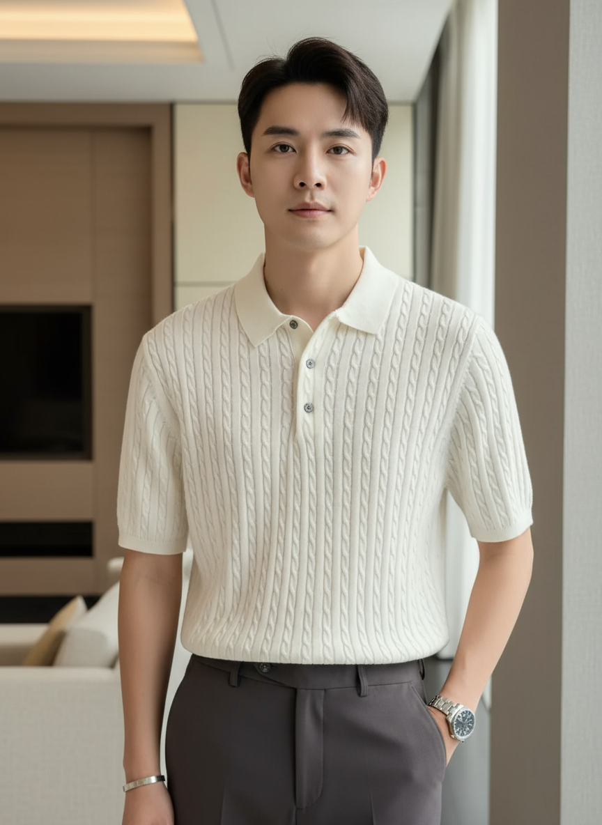 The Belgrave Cable-Knit Polo Tee