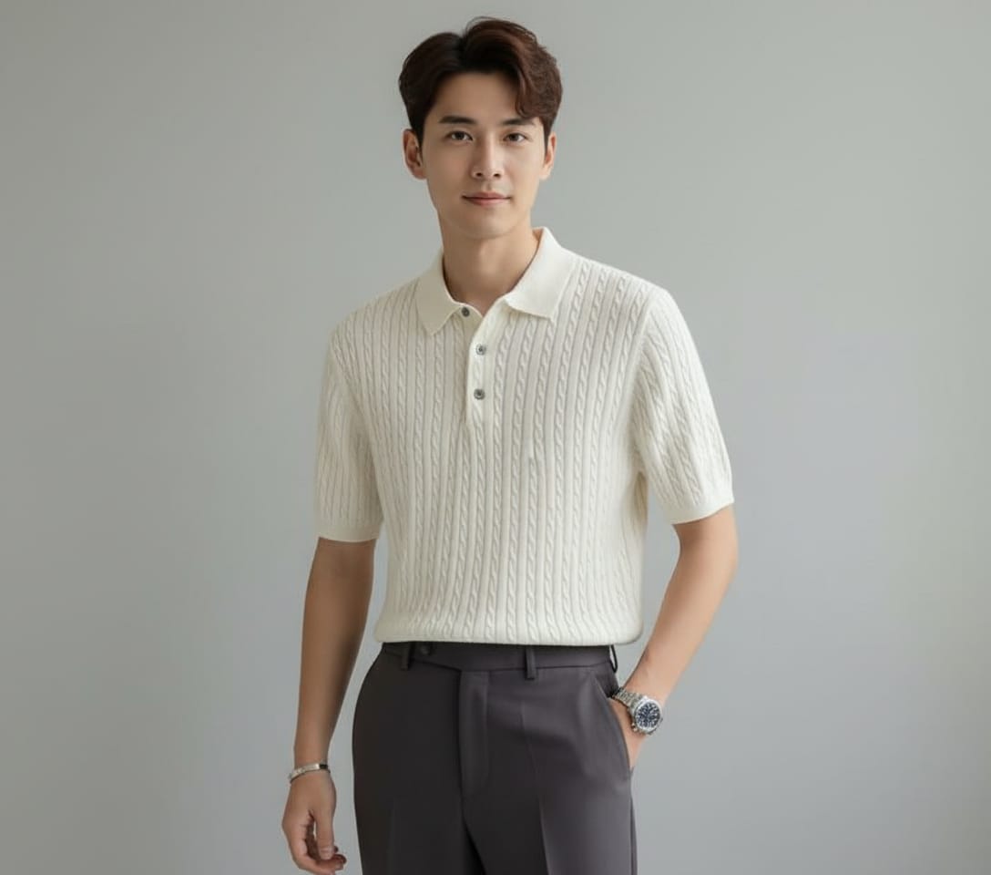 The Belgrave Cable-Knit Polo Tee