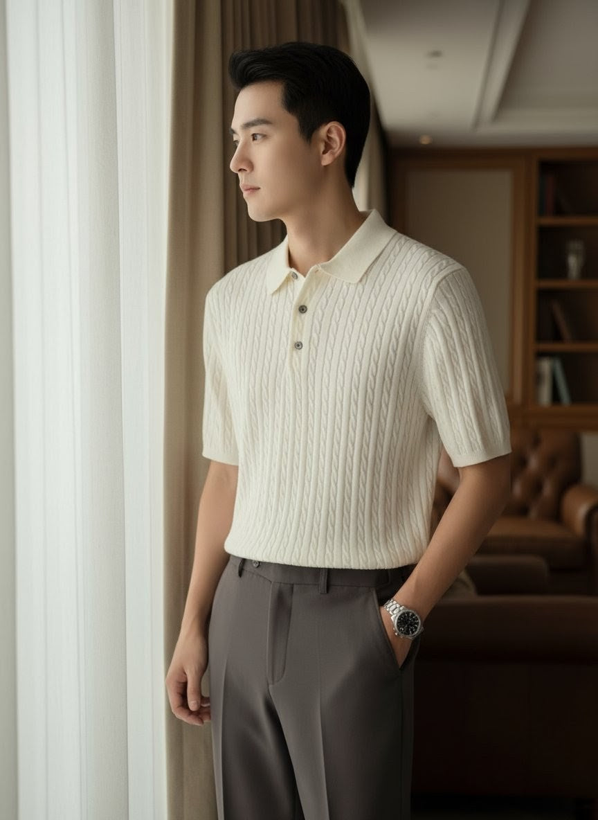 The Belgrave Cable-Knit Polo Tee